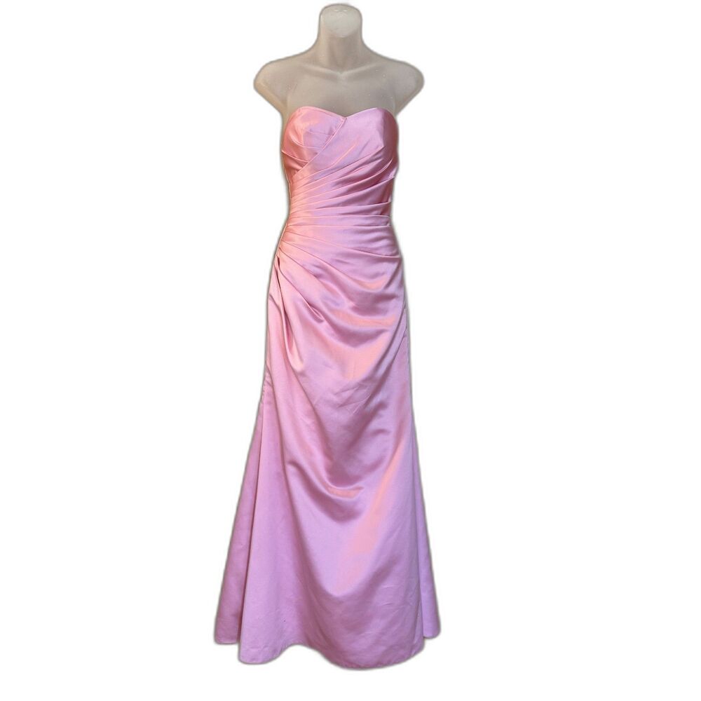 Pink Satin Ruched Sweetheart Prom Formal Maxi Dress Christina Wu Y2K Size 2